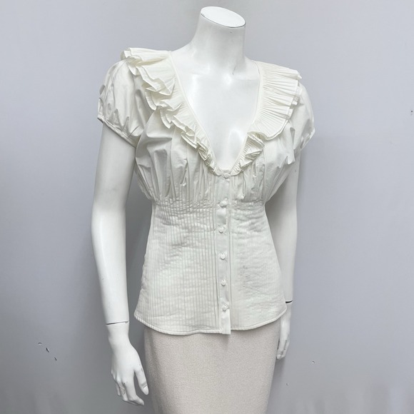Catherine Malandrino Top Ivory Tone NWT $275 100% Cotton Size 8 Fits 6 - Picture 1 of 7